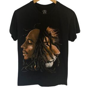 Bob Marley Smoking Joint Black Tee Rasta One Love Lion Zion Small Shirt Tee